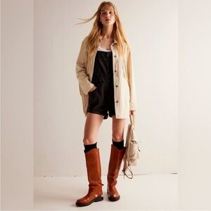 Free People We The Free Ziggy Denim Jean Bib Shortalls Black Gray Wash XS